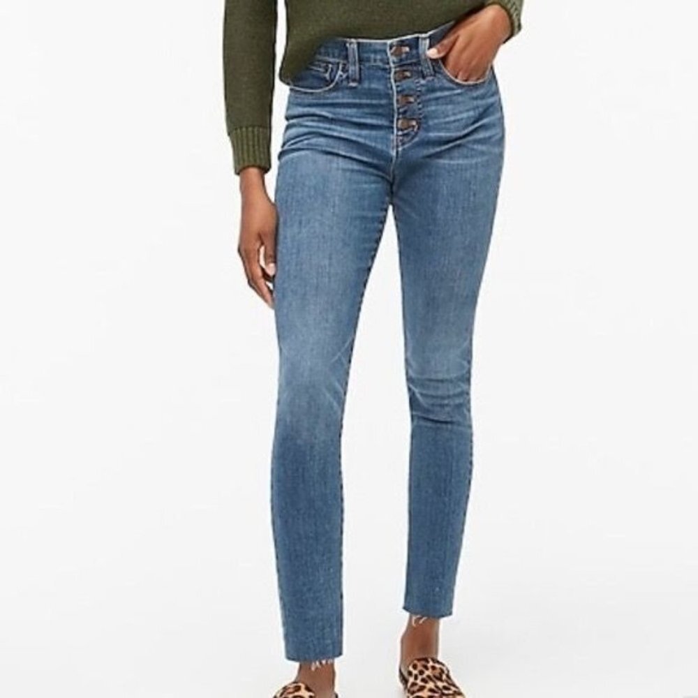 J Crew Factory Womens Jeans Button Front 10" High Rise Skinny Size 30